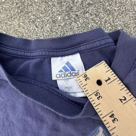 Vintage 90's Adidas T-Shirt Mens Large Navy Blue Graphic Print Sports Y2K - Picture 4 of 6